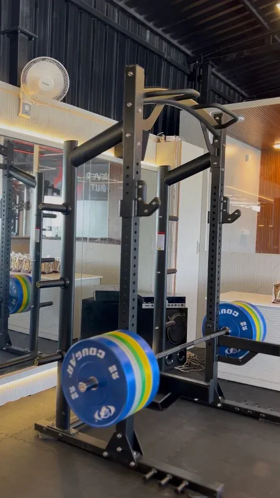 Power rack and bumper plates at JP Fitness