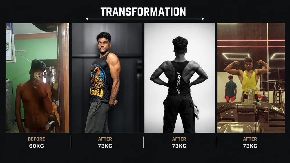 JP Fitness member weight gain transformation from 60 kg to 73 kg
