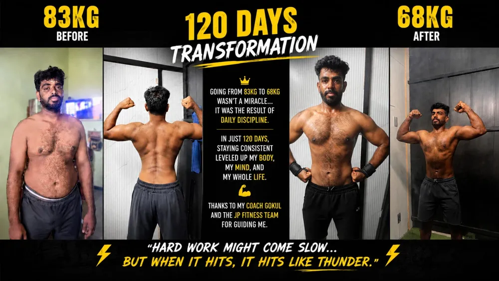 JP Fitness member strength transformation, before and after